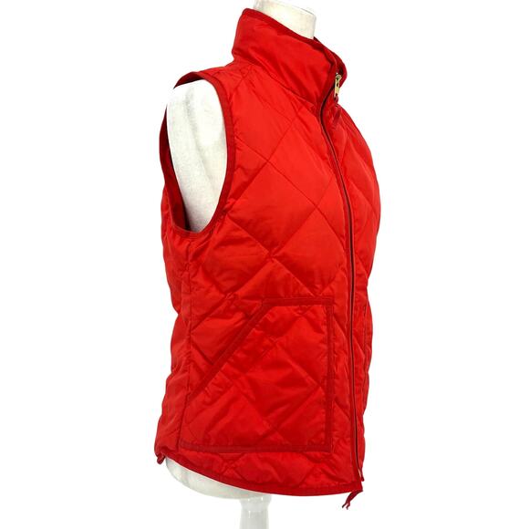 J. Crew Women's S Red Quilted Down Zip Diagonal Pocket Excursion Puffer Vest - Picture 5 of 7